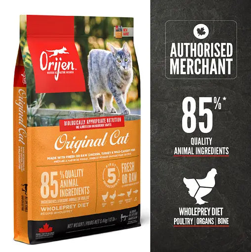 ORIJEN Original Dry Cat Food | Adult Cat Kibble Grain Free Freeze-Dried Coated WholePrey Recipe Fresh & Raw Ingredients