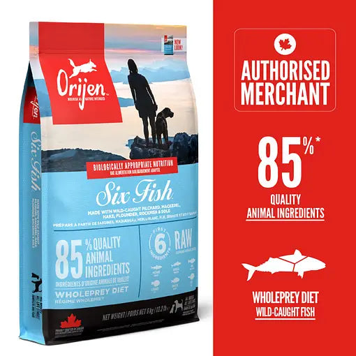 ORIJEN Six Fish Dry Dog Food 2kg / 6kg / 11.4kg | High Protein Fish Recipe Dog Kibble