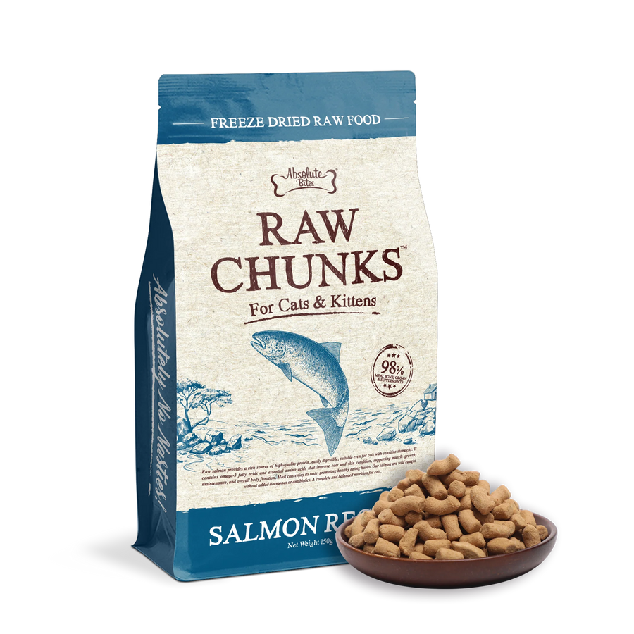 Absolute Bites Raw Chunks Freeze Dried Raw Food for Cats & Kittens Salmon Recipe (2 Sizes)