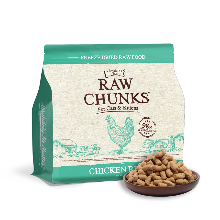 Absolute Bites Raw Chunks Freeze Dried Raw Food for Cats & Kittens Chicken Recipe (2 Sizes)
