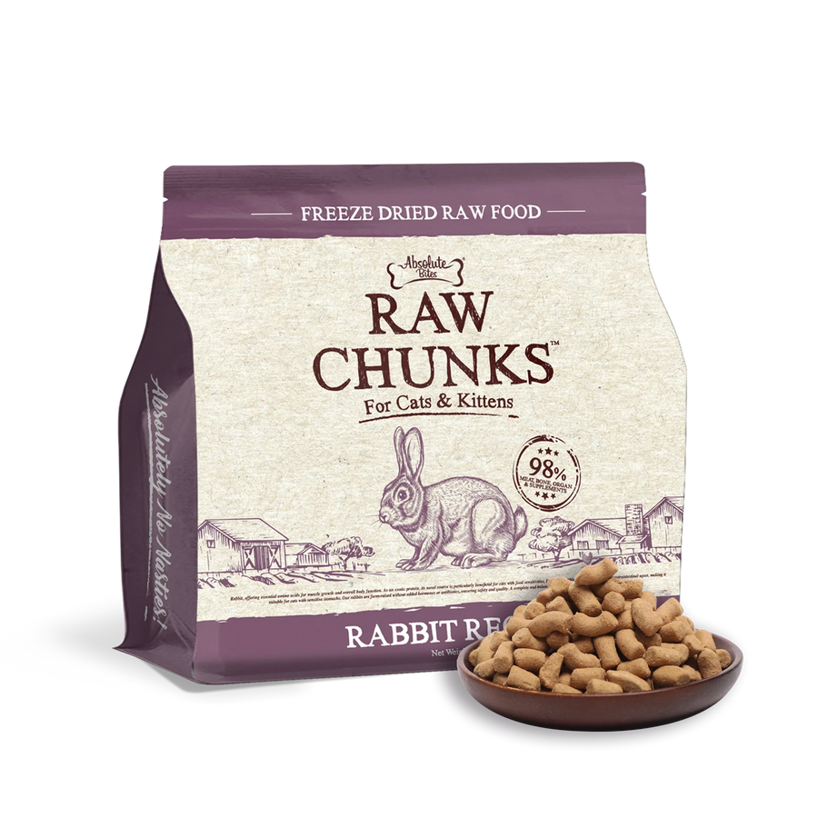 Absolute Bites Raw Chunks Freeze Dried Raw Food for Cats & Kittens Rabbit Recipe (2 Sizes)