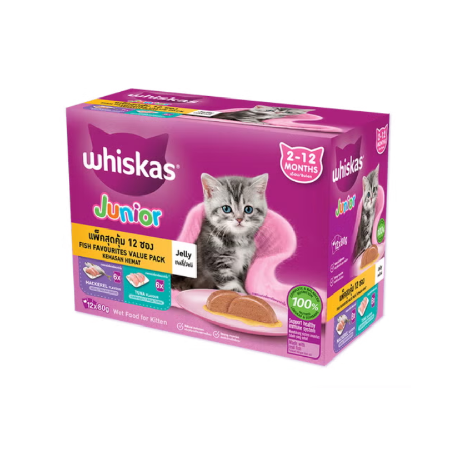 Whiskas Wet Cat Food Pouch - Juinor/Adult Multipack 80g (12-Pack)