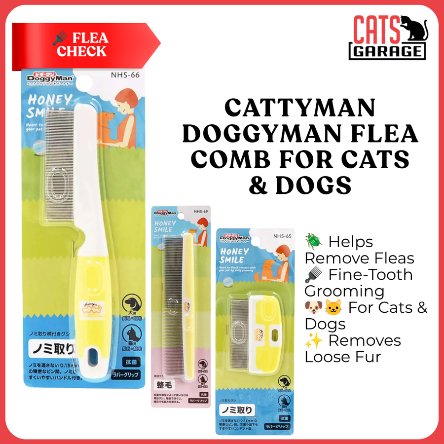 Cattyman DoggyMan Flea Comb for Cats & Dogs | Fine-Tooth Pet Grooming Comb for Flea & Loose Fur Removal