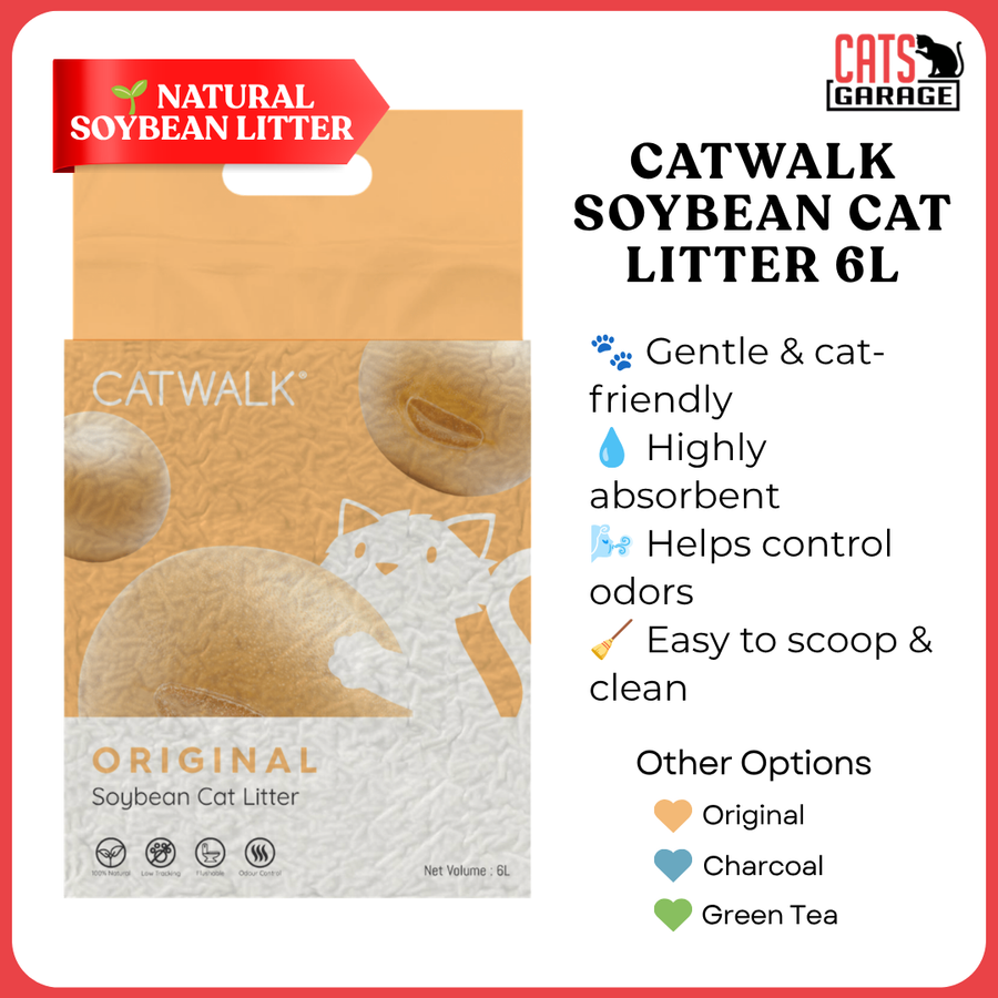 Catwalk Soybean Cat Litter 6L x 6 Bags | Original, Green Tea, Charcoal | Flushable Fast Clumping Low Dust