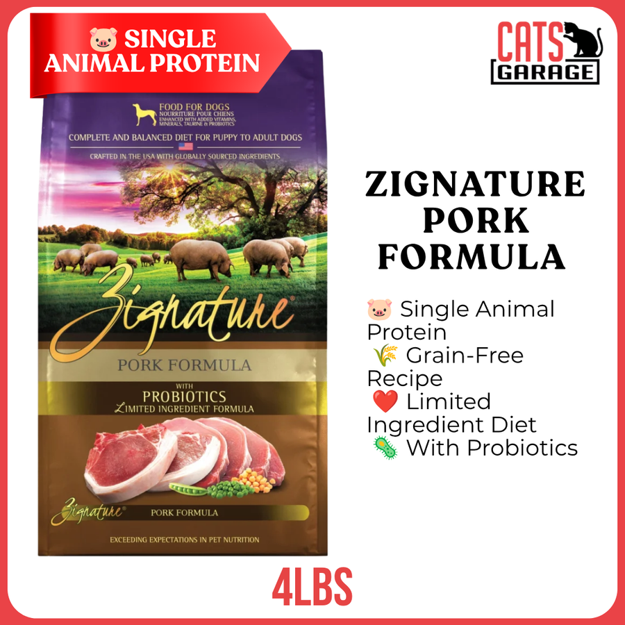 Zignature Pork Formula Dry Dog Food 4lbs | Grain-Free | Sensitive Skin & Stomach