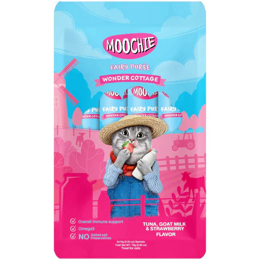 Moochie Fairy Puree Tuna, Goat Milk & Strawberry Liquid Cat Treats (2 Option)