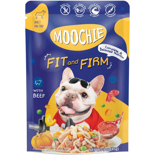 Moochie Fit & Firm Beef Grain-Free Adult Pouch Dog Food 85g x 12