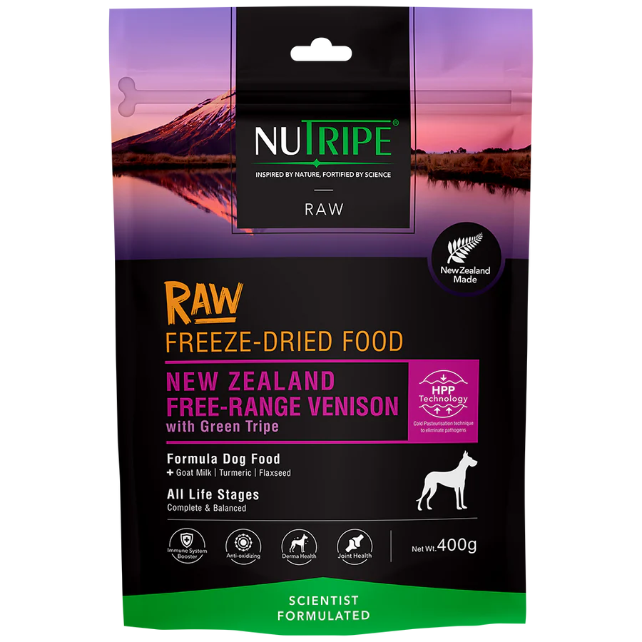 Nutripe Raw NZ Free-Range Venison With Green Tripe Grain-Free Freeze-Dried Dog Food 400g