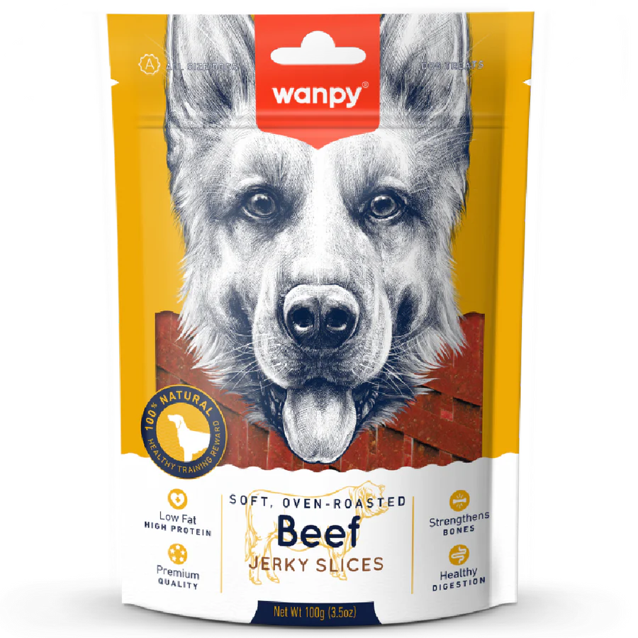 Wanpy Soft Oven-Roasted Beef Jerky Slices Dog Treats 100g X3