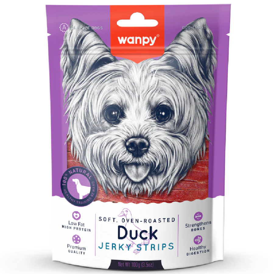 Wanpy Soft Oven-Roasted Duck Jerky Strips Dog Treats 100g X3