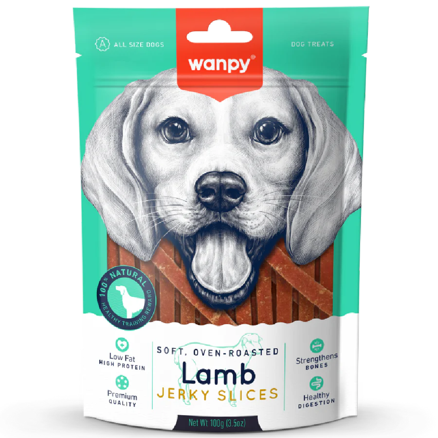 Wanpy Soft Oven-Roasted Lamb Jerky Slices Dog Treats 100g X3