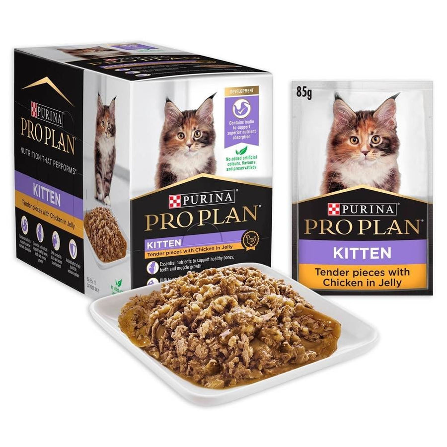 Purina Pro Plan Feline Kitten Chicken In Jelly Pouch Wet Cat Food 85g X12