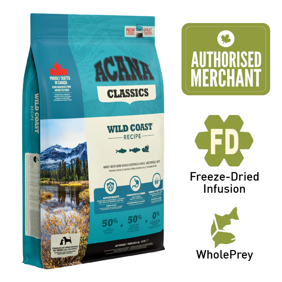 ACANA Wild Coast Dry Dog Food 2kg / 9.7kg | High Protein Fish Recipe Dog Kibble | Classic Formula