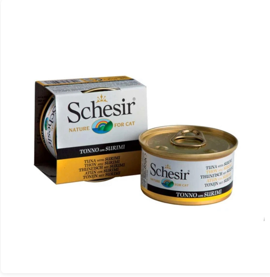 Schesir Tuna with Surimi in Jelly Canned Cat Food 85g Schesir Chicken Fillet with Aloe in Jelly For Kittens Canned Cat Food 85g X14