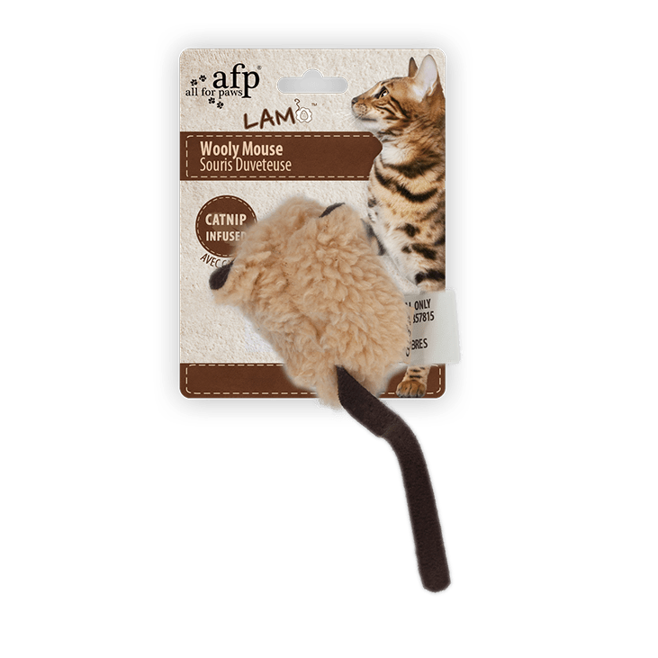 All For Paws Lambswool Wooly Mouse Brown (with Sound Chip)
