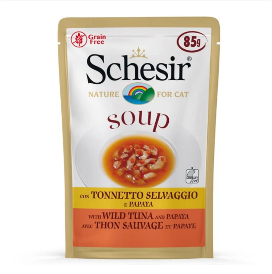 Schesir Soup With Wild Tuna & Papaya Grain-Free Pouch Cat Food 85g X10