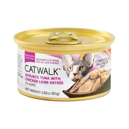 Catwalk Skipjack Tuna With Chicken Liver Entrée Wet Cat Food COMPLETE MEAL in aspic 80g X24