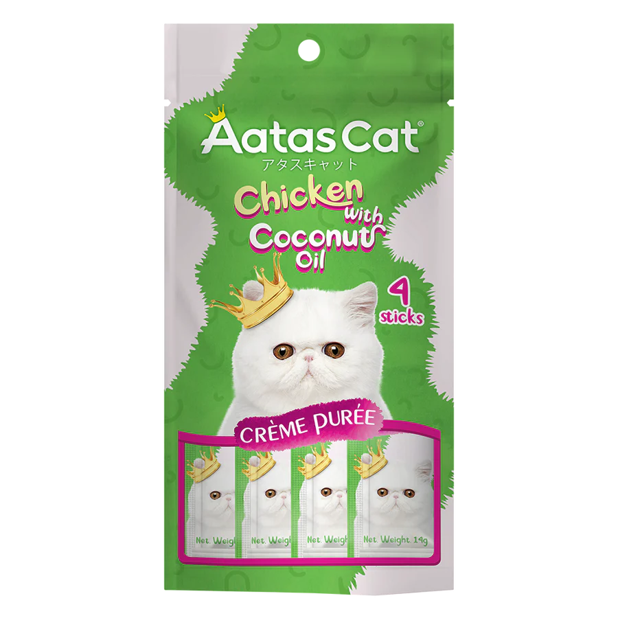 Aatas Cat Creme Puree Chicken with Coconut Oil 56g X4 Packs