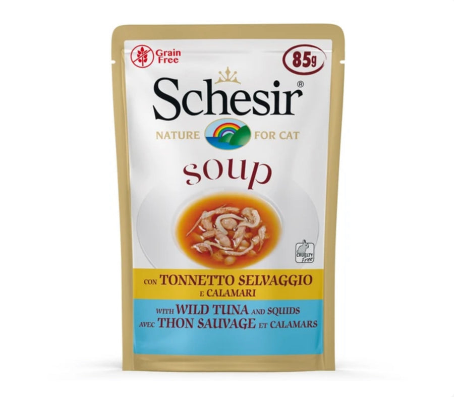 Schesir Soup With Wild Tuna & Squid Grain-Free Pouch Cat Food 85g X10
