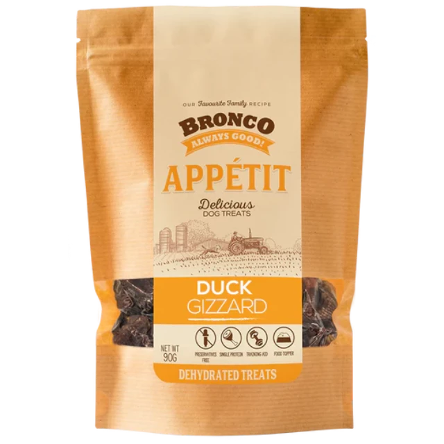 Bronco Appetit Duck Gizzard Dehydrated Dog Treats 90g X3