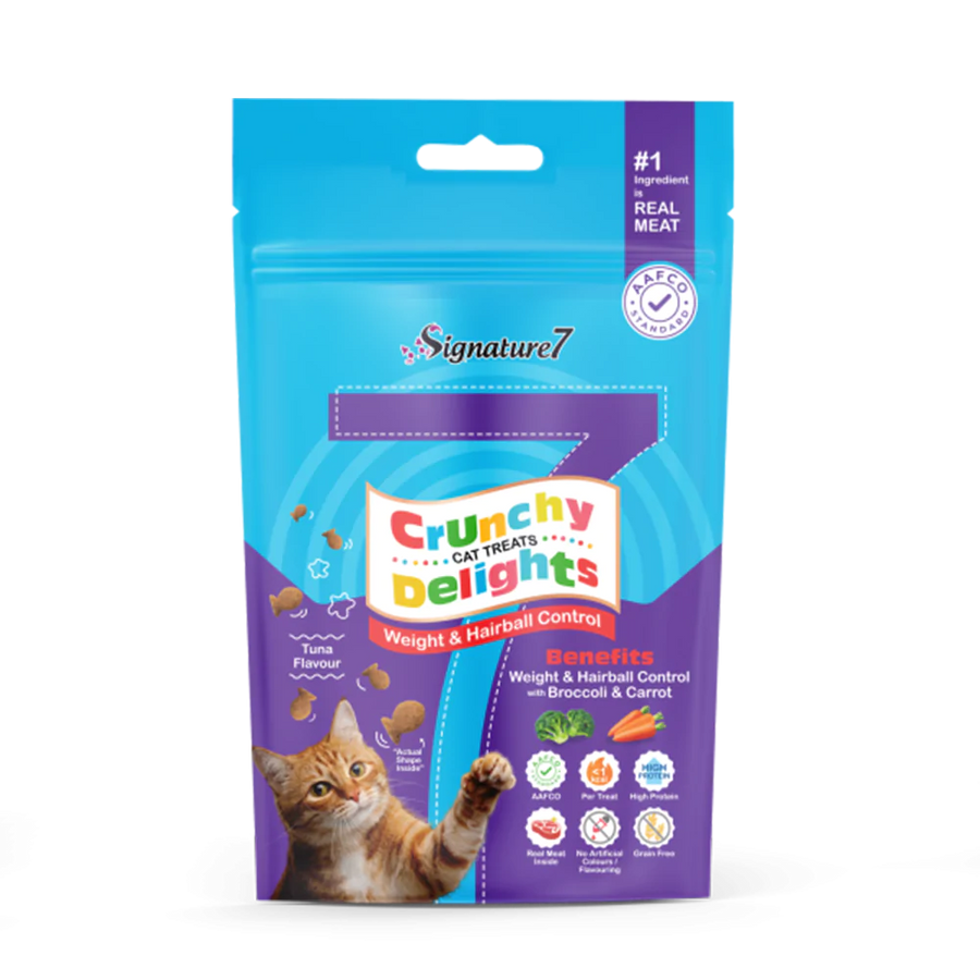 Signature7 Cat Treats Crunchy Delights Weight & Hairball Control 50g
