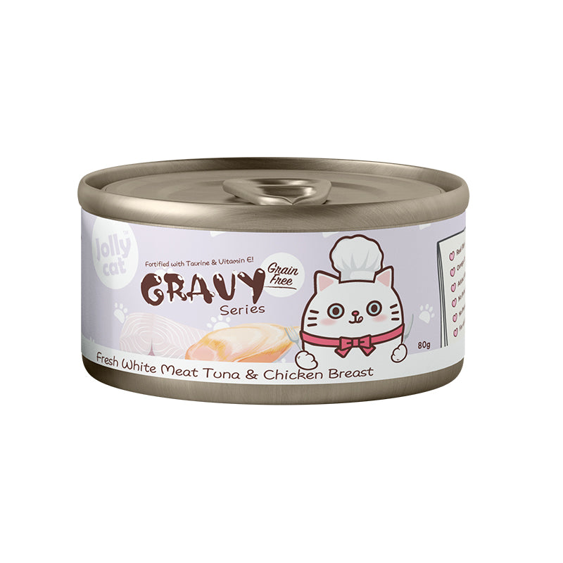 JollyCat Fresh White Meat Tuna & Chicken Breast in Gravy 80g X24