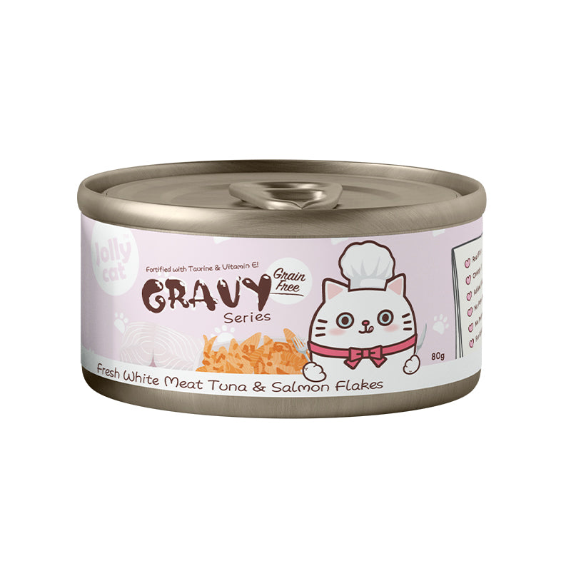 JollyCat Fresh White Meat Tuna & Salmon Flakes in Gravy 80g X24