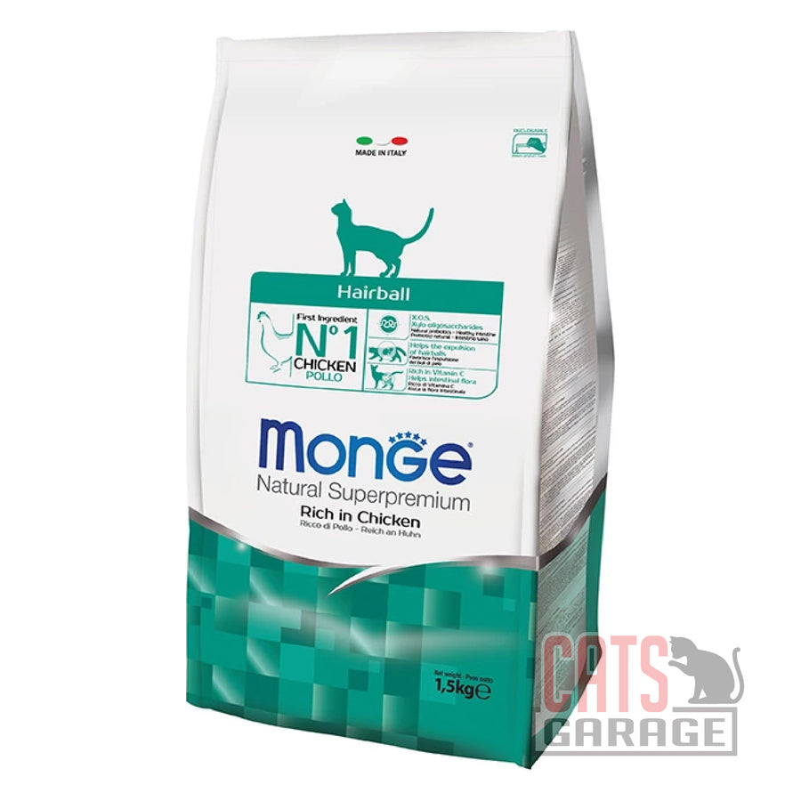 Monge Natural Superpremium Hairball Adult Rich in Chicken Cat Dry Food (2 Sizes)