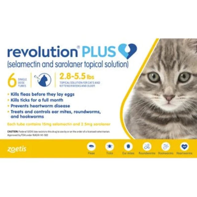 Revolution Plus Selamectin & Sarolaner Topical Solution for Cats (1.25 to 2.5kg) Gold 3pcs