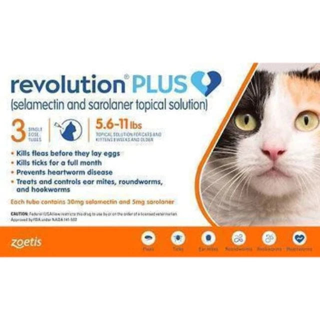 Revolution Plus Selamectin & Sarolaner Topical Solution for Cats (2.6 to 5kg) Orange 3pcs