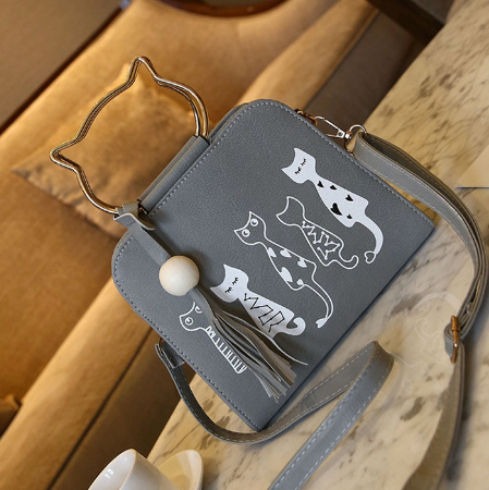 Women Leisure Sling Bag With Cartoon Cats Handbag (GREY)
