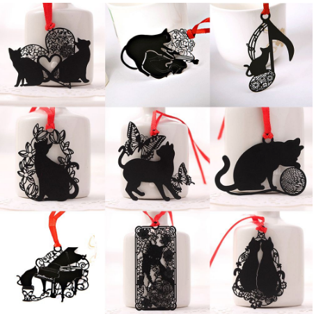 Hollow Metal Bookmark Black Cat