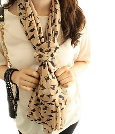 Women's Chiffon Cat Kitten Long Scarf - KHAKI