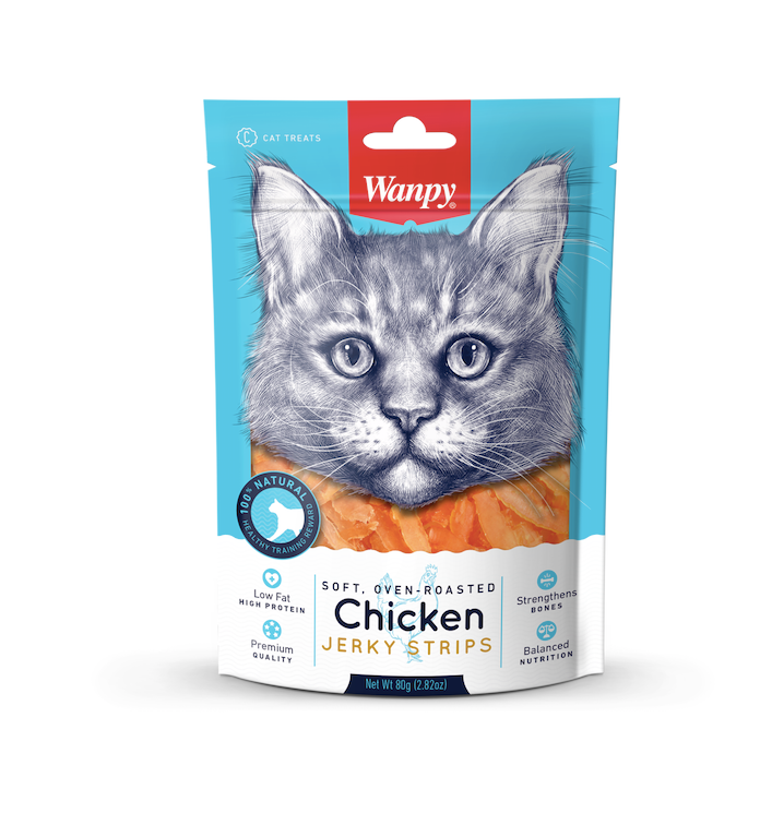 Wanpy Oven-Roasted Chicken Jerky Strips Cat Treats 80g X3