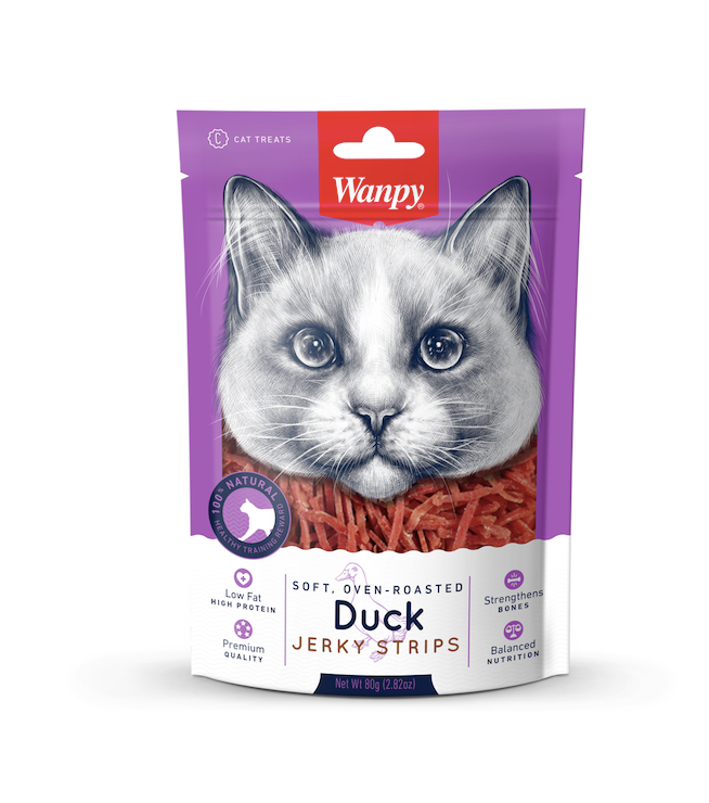 Wanpy Oven-Roasted Duck Jerky Strips Cat Treats 80g X3