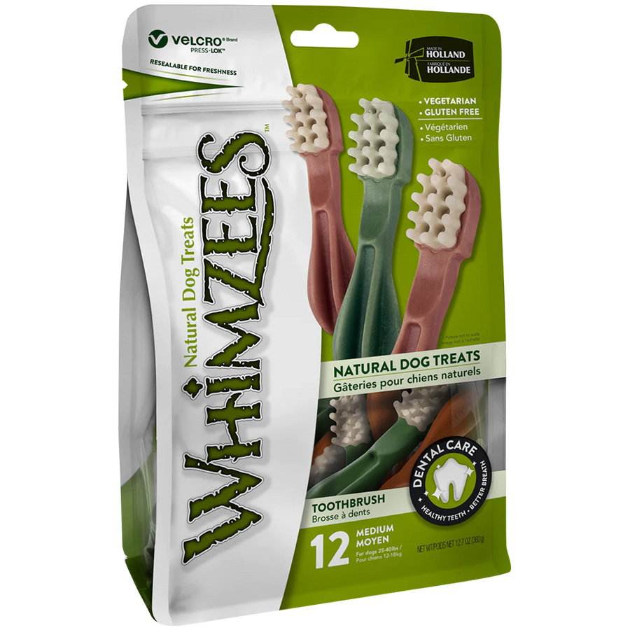 Whimzees Toothbrush Medium Natural Dog Treats 12Pcs