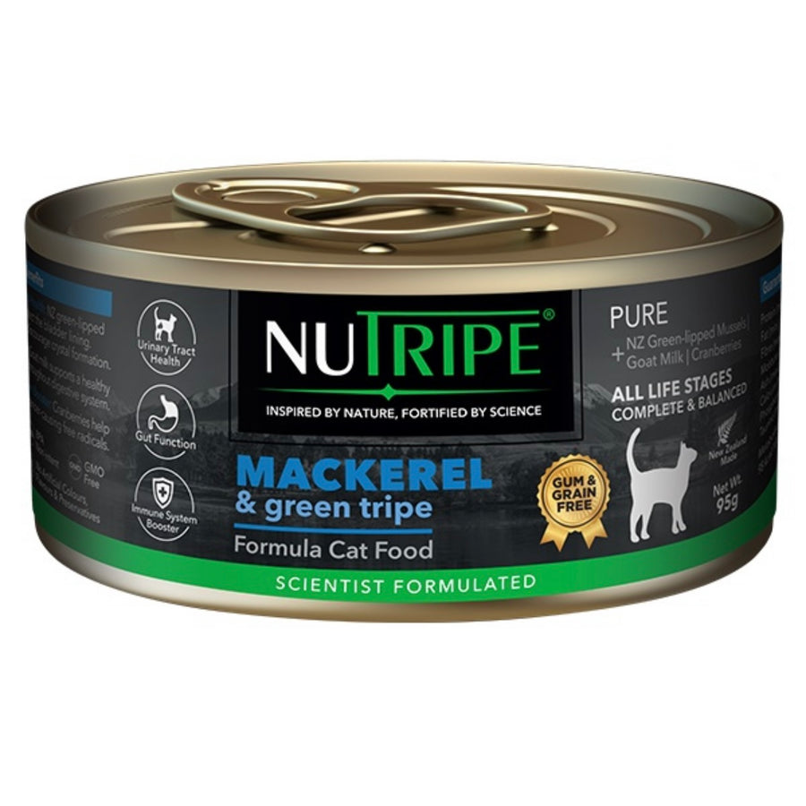 Nutripe Pure Mackerel & Green Tripe (Gum-Free) Cat Wet Food 95g X24