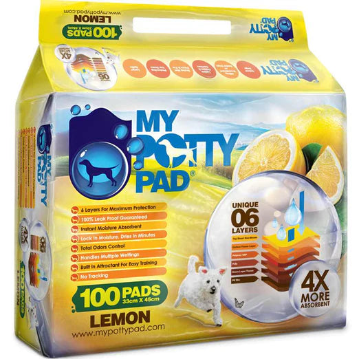 My Potty Pad Lemon Dog Training Pads | Fresh Lemon Scent | Super Absorbent | Leak-Proof | Puppy & Pet Pee Pads