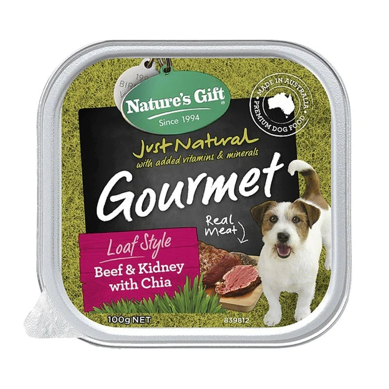 Nature's Gift Gourmet Loaf Style Beef & Kidney With Chia Tray Dog Food 100g X9