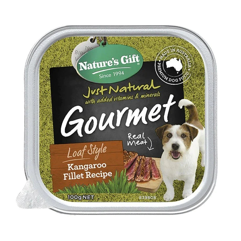 Nature's Gift Gourmet Loaf Style Kangaroo Fillet Recipe Tray Dog Food 100g X9