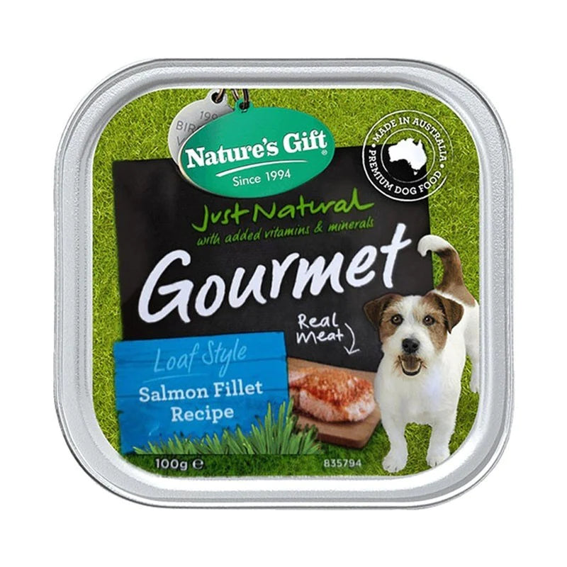 Nature's Gift Gourmet Loaf Style Salmon Fillet Recipe Tray Dog Food 100g X9