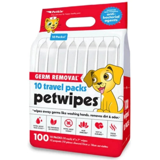 Petkin Germ Removal Pet Wipes For Cats & Dogs (Travel Pack) 100ct