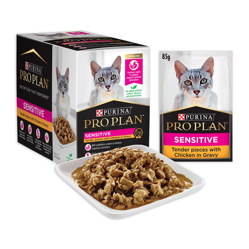 Purina Pro Plan Feline Adult Sensitive In Gravy Pouch Wet Cat Food 85g X12