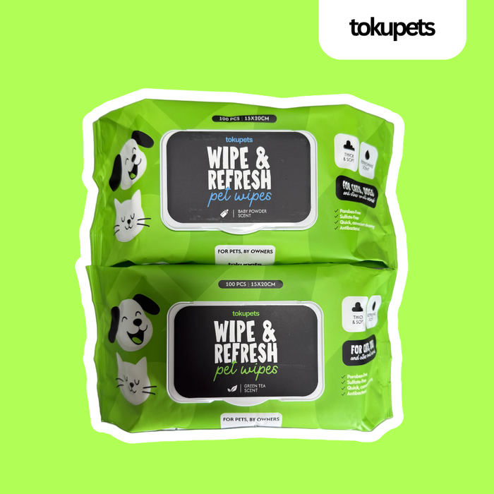 Tokupets Premium Pet Wet Wipes 100pcs 15cm x 20cm  | Antibacterial Deodorising Wet Tissue for Cat Dog Animal