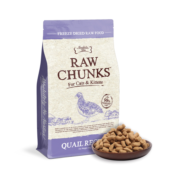 Absolute Bites Raw Chunks Freeze Dried Raw Food for Cats & Kittens Quail Recipe (2 Sizes)