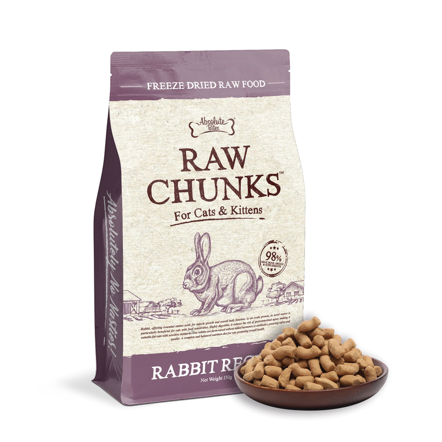 Absolute Bites Raw Chunks Freeze Dried Raw Food for Cats & Kittens Rabbit Recipe (2 Sizes)
