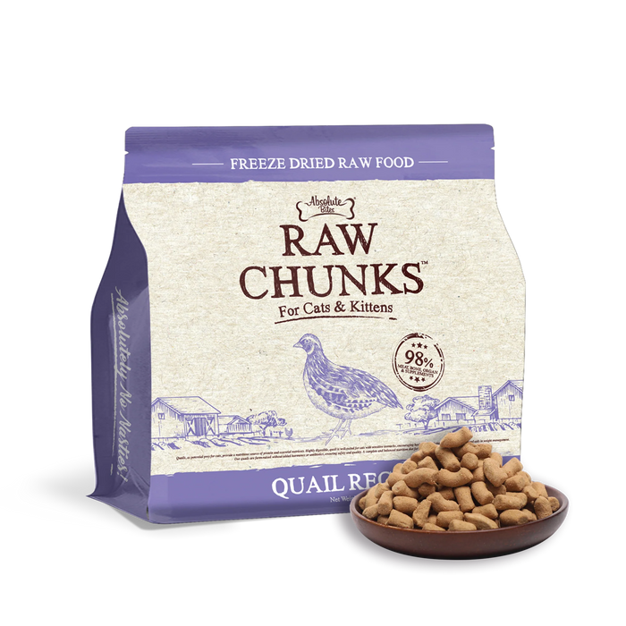 Absolute Bites Raw Chunks Freeze Dried Raw Food for Cats & Kittens Quail Recipe (2 Sizes)