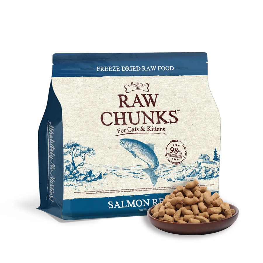 Absolute Bites Raw Chunks Freeze Dried Raw Food for Cats & Kittens Salmon Recipe (2 Sizes)