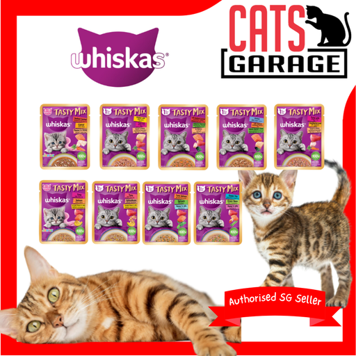 WHISKAS Tasty Mix Pouch Cat Wet Food in Gravy & Jelly - Junior/Adult 70g (28-Pack)