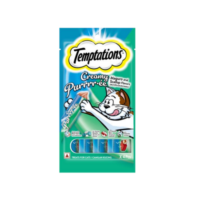 Temptations Assorted Creamy Pureee Cat Treats 48gX4pcs (12-Pack)